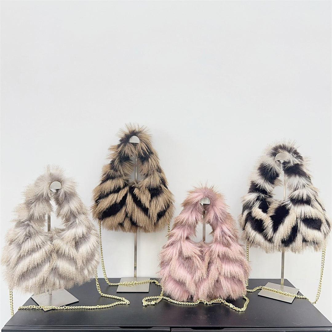 Textured Faux Fur Handheld Purse