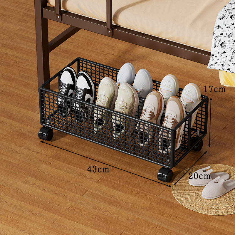 Low-Profile Metal Mesh Under-Bed Shoe Storage Drawer with Removable Dividers