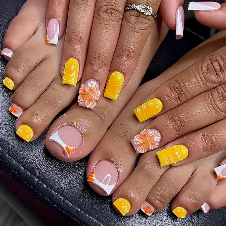 Decorative Floral Press-On Pedicure Set Stornfield