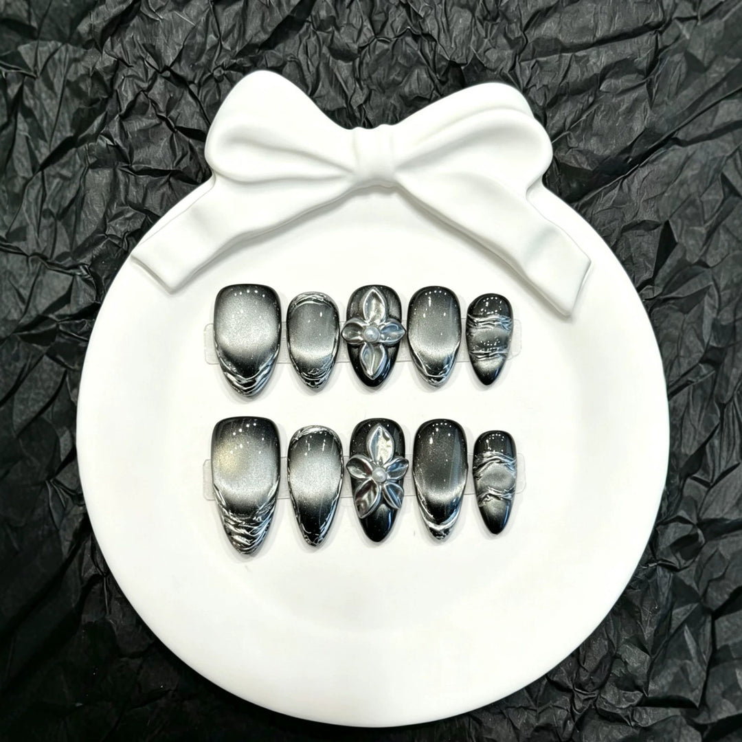 Premium Metallic Floral Press-On Nail Art Set