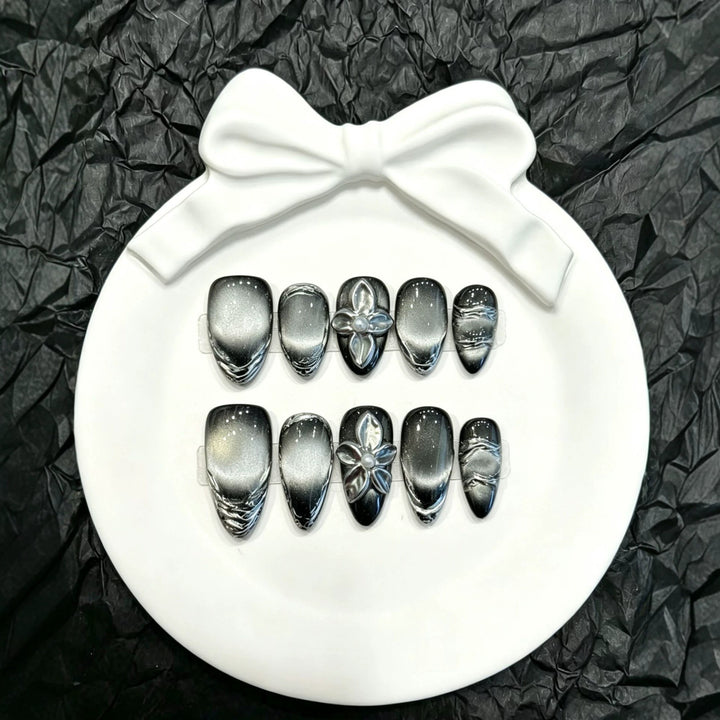 Premium Metallic Floral Press-On Nail Art Set