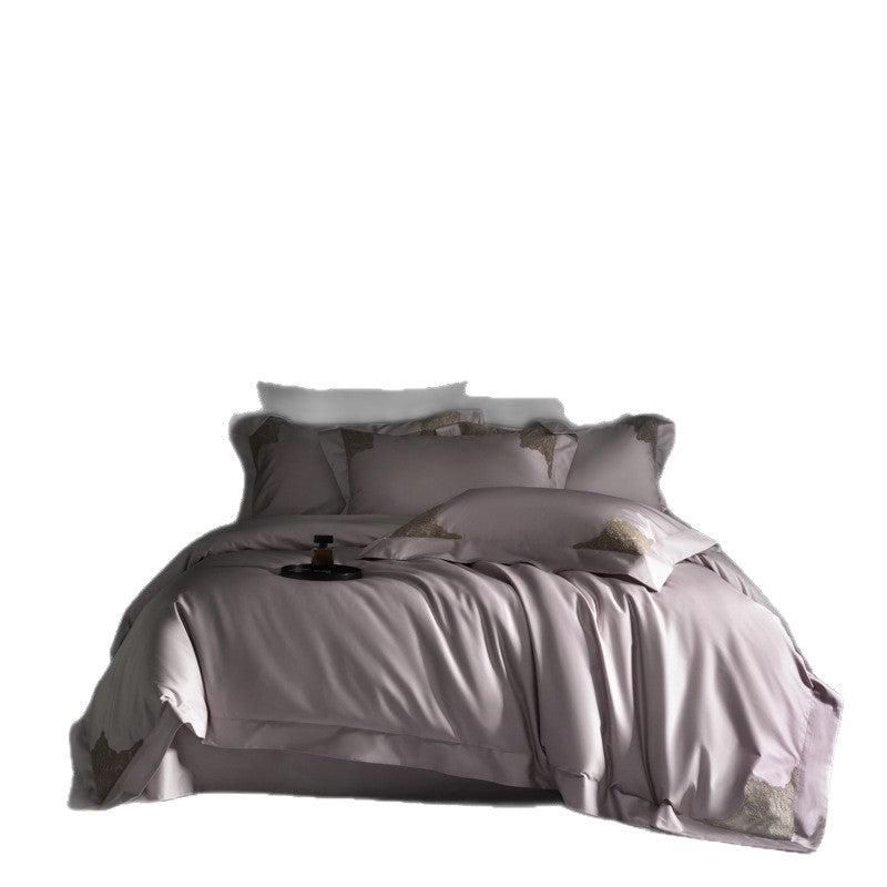 Luxury Sateen Duvet Cover Set with Embroidered Corner Motifs