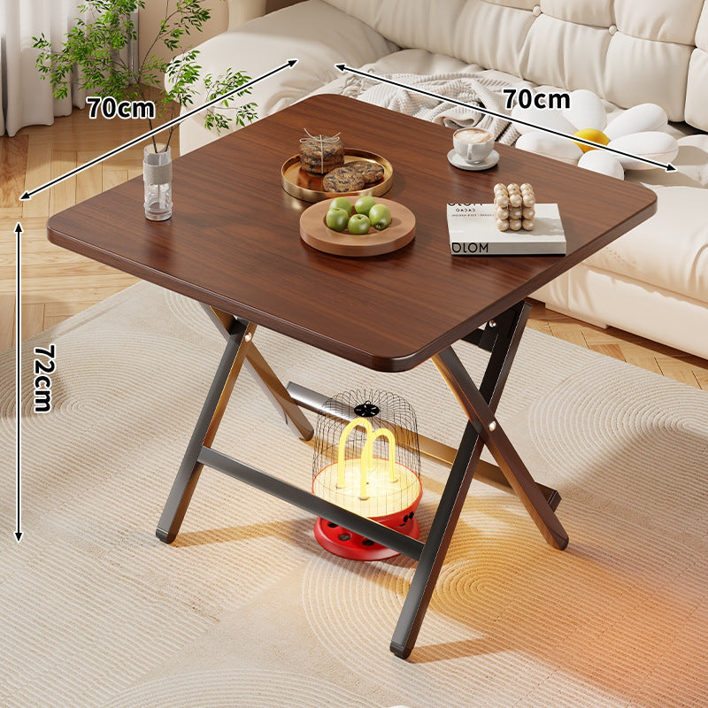 Square Foldable Marble-Effect Coffee Table with Cross-Leg Metal Frame