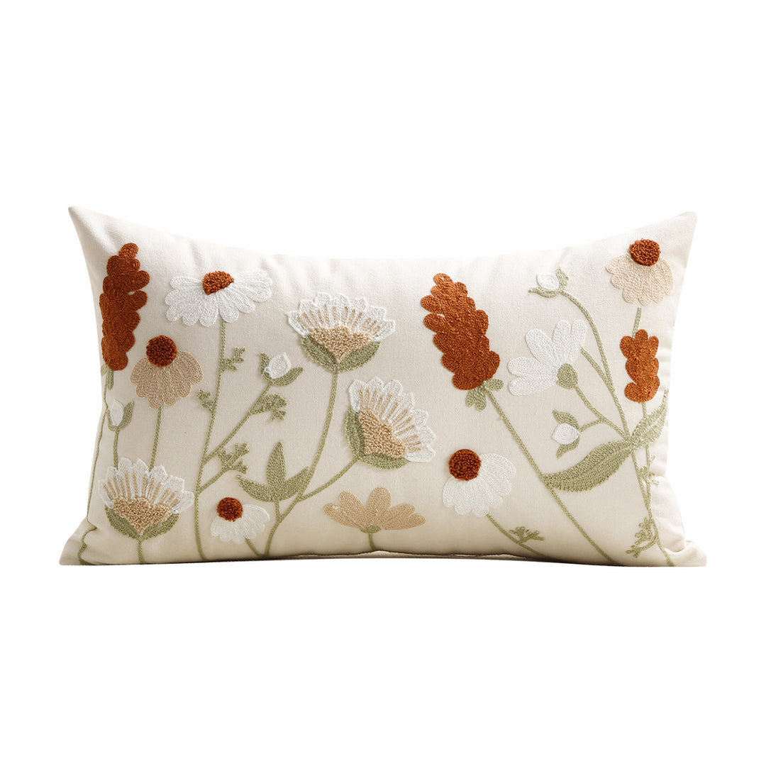 Embroidered Floral Lumbar Pillow Cover
