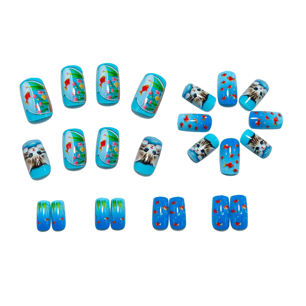 Nail art with playful cat and fish design Stornfield