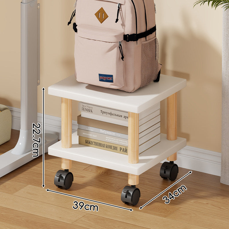 Compact Mobile Two-Tier Storage Cart with Wooden Legs and Locking Casters