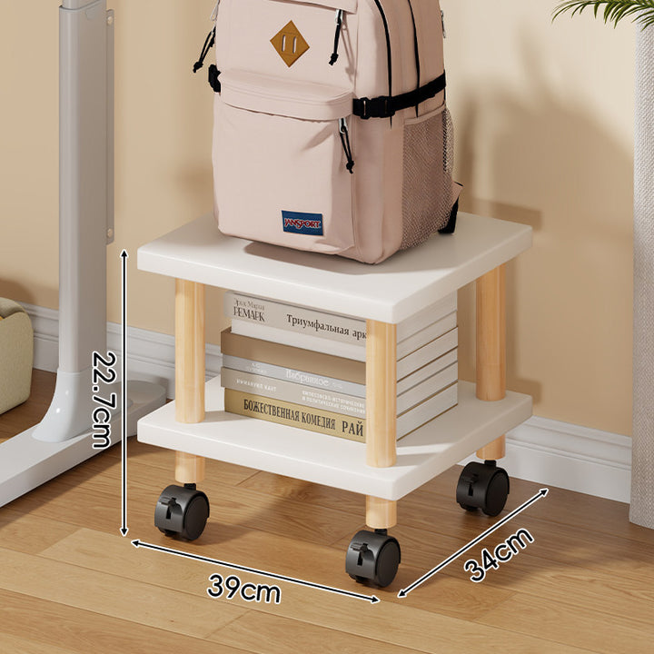 Compact Mobile Two-Tier Storage Cart with Wooden Legs and Locking Casters