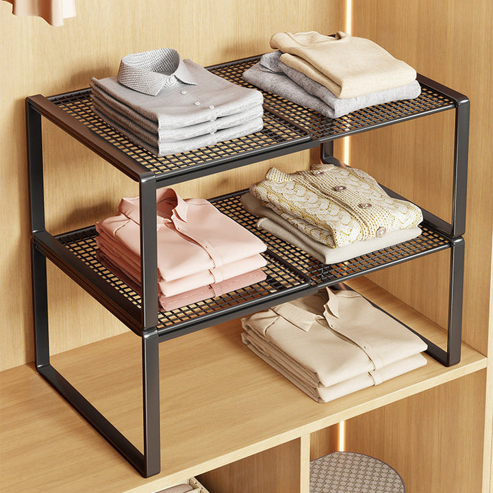 Expandable Metal Closet Shelf Riser and Stackable Wardrobe Organizer
