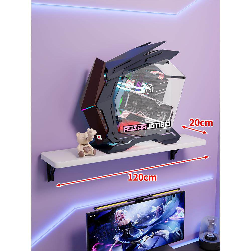 Wall-Mount Floating Shelf for Mid-Tower Gaming PC with Reinforced Brackets