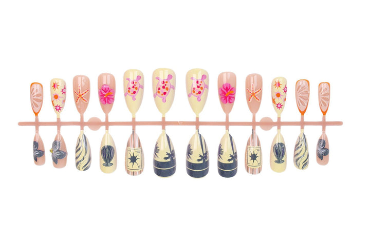Artificial nail set with floral and maritime motifs Stornfield