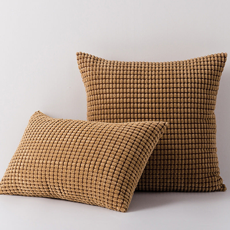 Plush Waffle-Grid Chenille Sofa Accent Pillow Duo with Removable Zip Covers