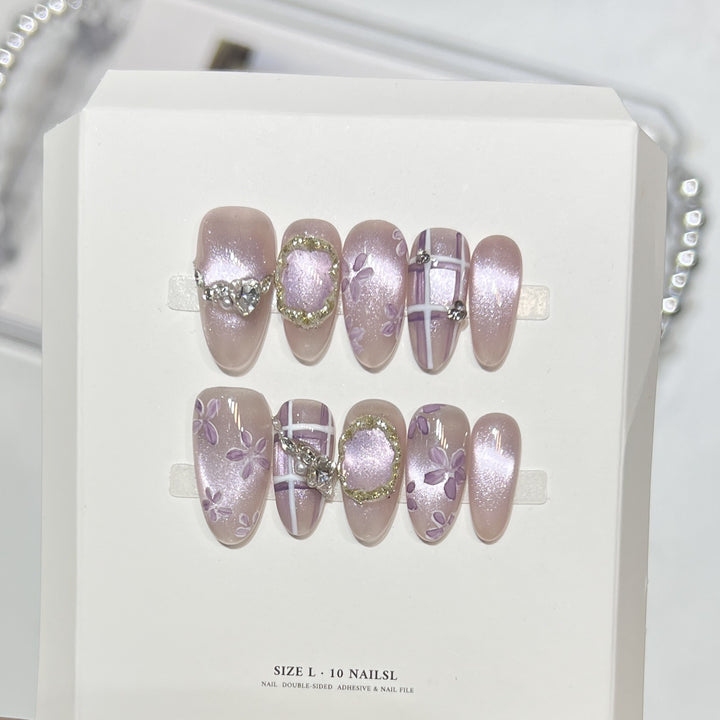 Floral Embellished Press-On Nails Set
