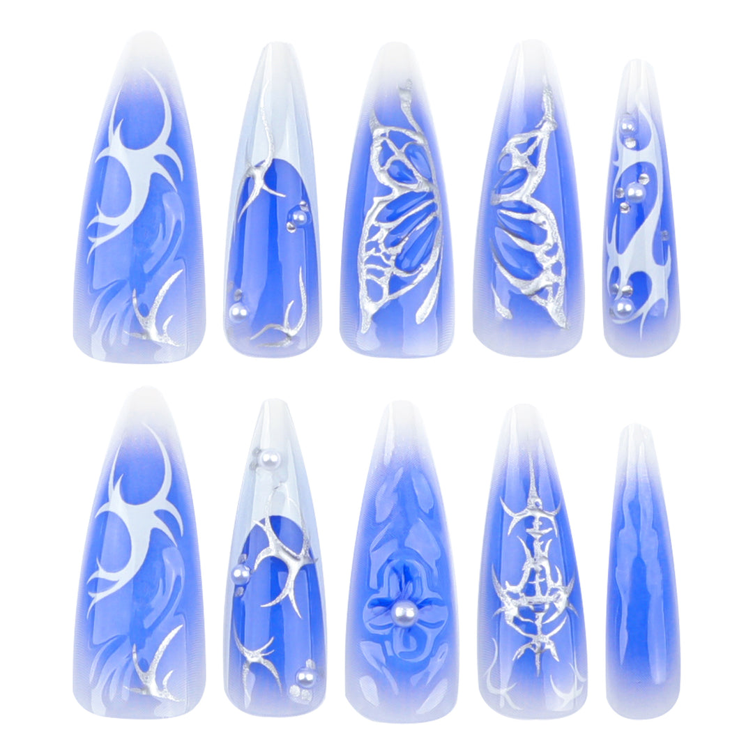 Elegant Stiletto Artificial Nails with Floral Design Stornfield