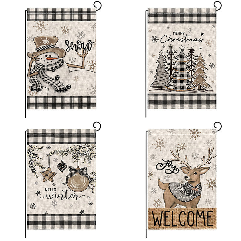 Holiday Welcome Burlap Garden Flag with Vintage Santa Illustration
