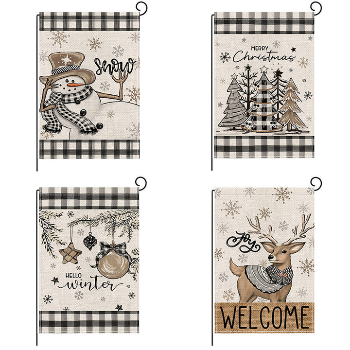 Holiday Welcome Burlap Garden Flag with Vintage Santa Illustration