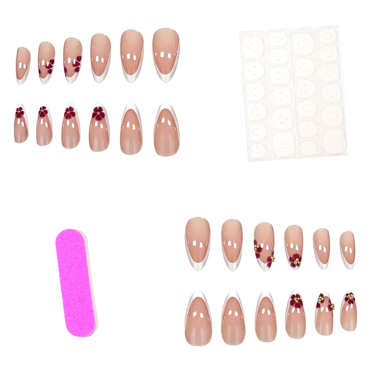 Artistic Floral French Tip Press-On Nails Stornfield