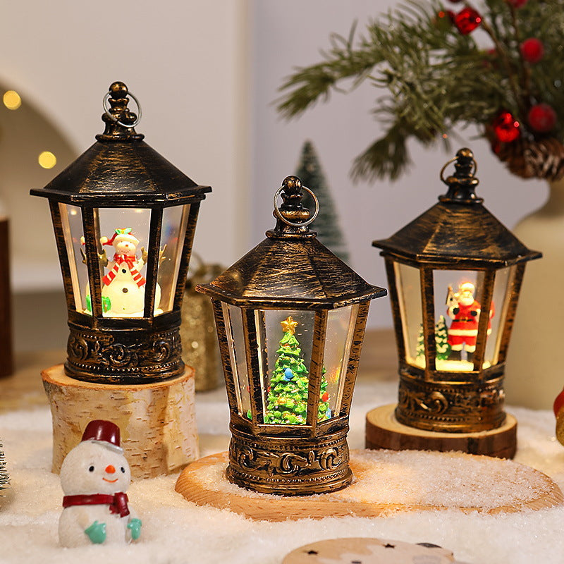 Nostalgic Christmas lantern with glowing Santa Claus motif Stornfield