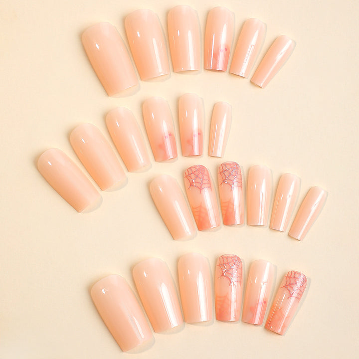 Nail set with filigree spider web design and delicate gradient Stornfield