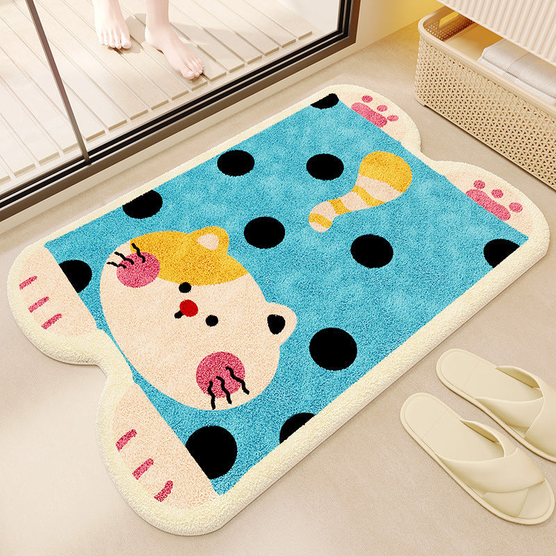 Cartoon Bear-Shaped Plush Bath Rug for Bathroom