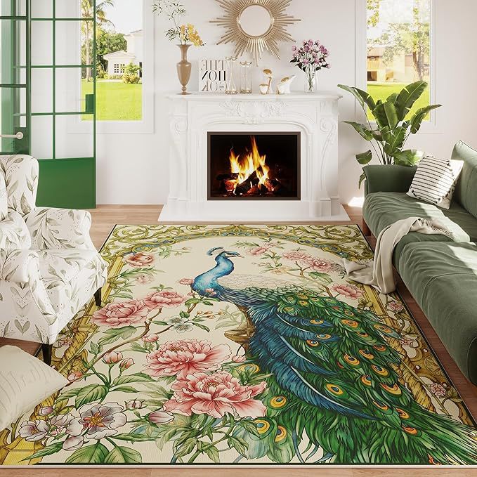 Ornamental Peacock Design Area Rug Stornfield