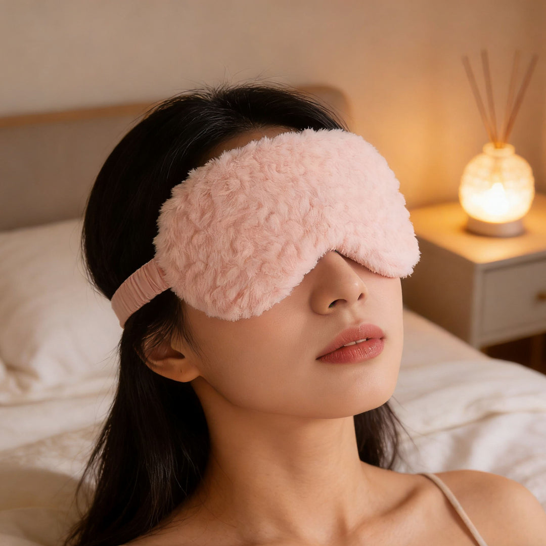 Women's luxury sleep mask with voluminous faux fur cover and softly padded eye area Stornfield