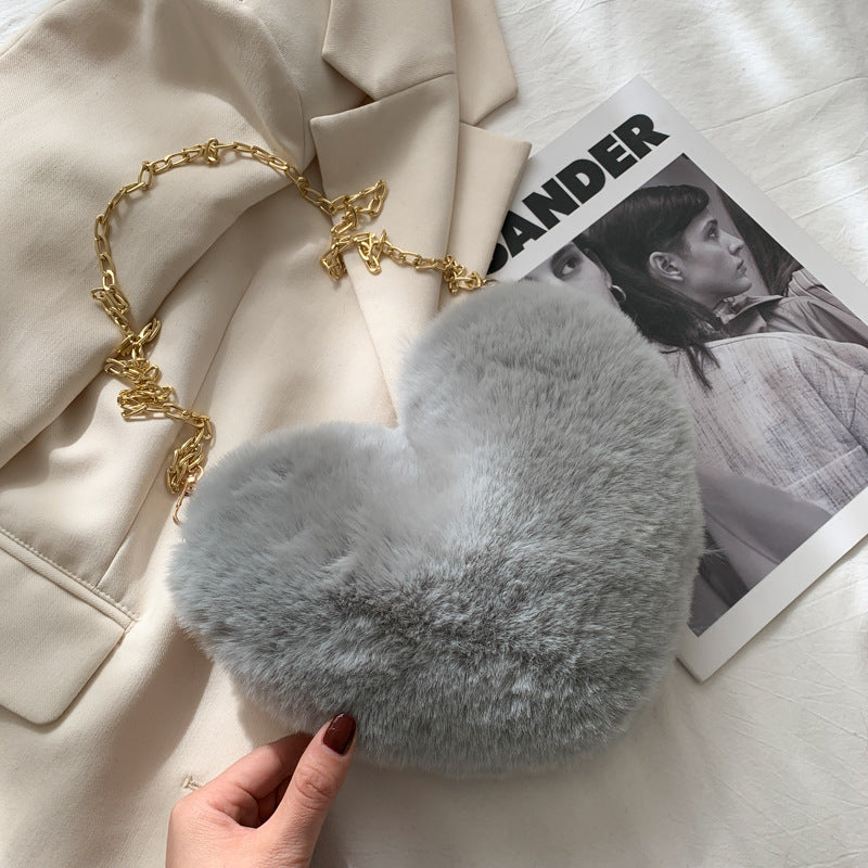Stylish Heart-Shaped Plush Handbag