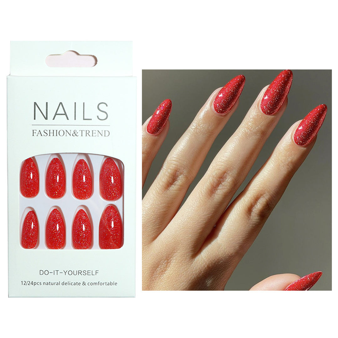 Glossy Glitter Almond-Shaped Press-On Nails Stornfield