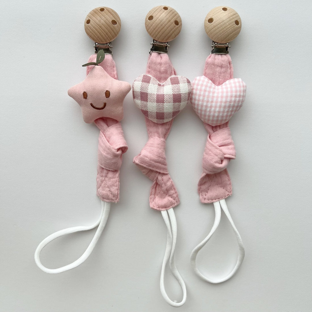 Wooden Clip Fox Plush Pacifier Holder with Knotted Muslin Strap