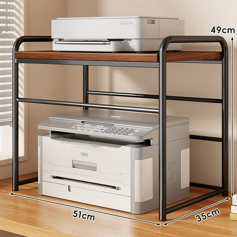 Two Tier Metal and Wood Printer Stand with Sliding Mesh Drawer and Under-Shelf Storage