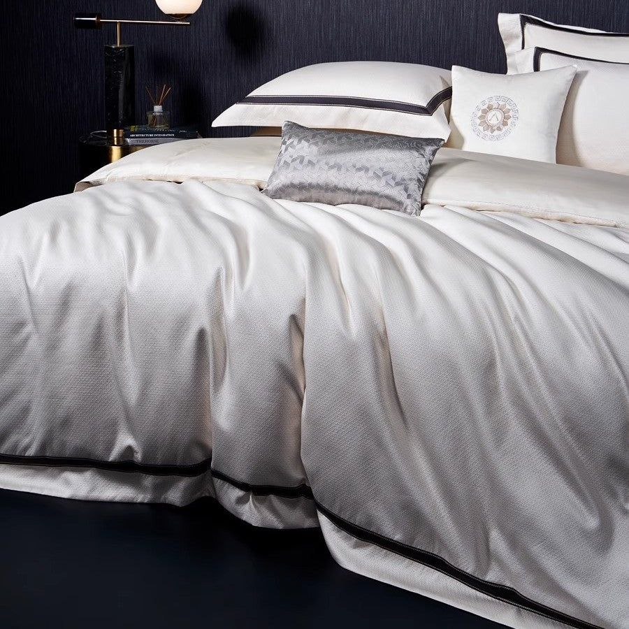 Premium Textured Cotton Sateen Duvet Cover Set with Satin Piping and Reversible Micro‑Sateen Back