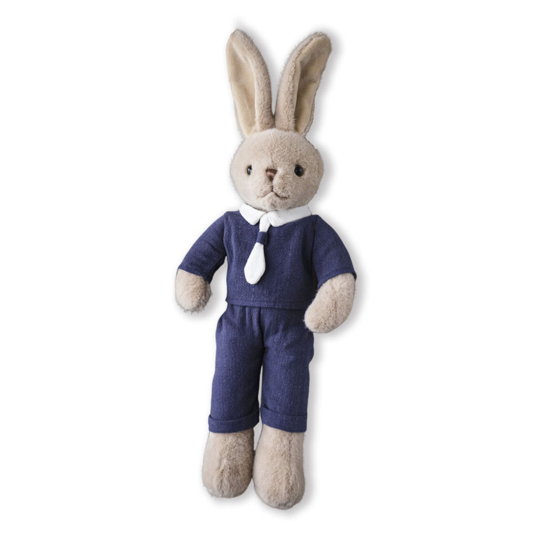 Plush Bunny Doll with Linen Outfit and Soft Fur