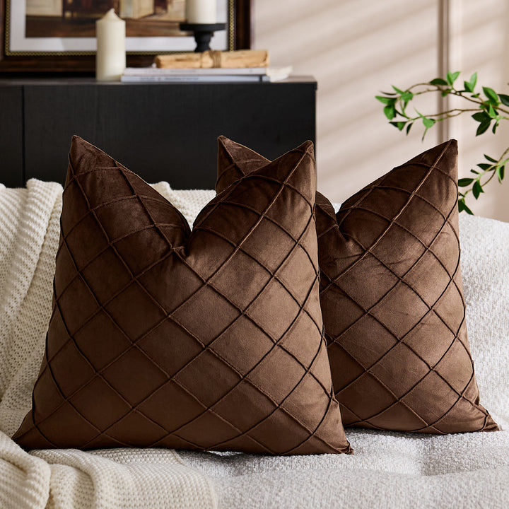 Quilted Diamond Velvet Throw Pillow Cover with Hidden Zipper and Plush Insert Support