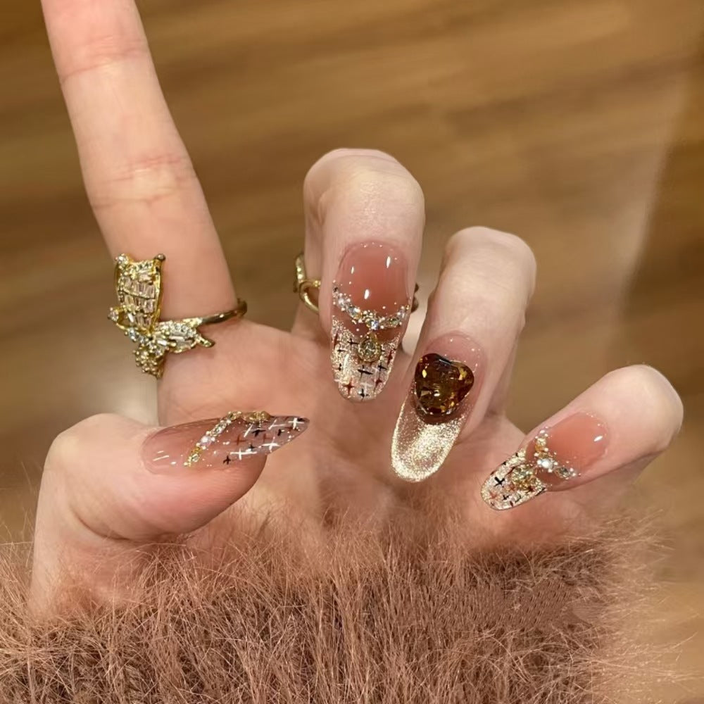 Decorative Long Stiletto Press-On Nails with Floral Designs Stornfield