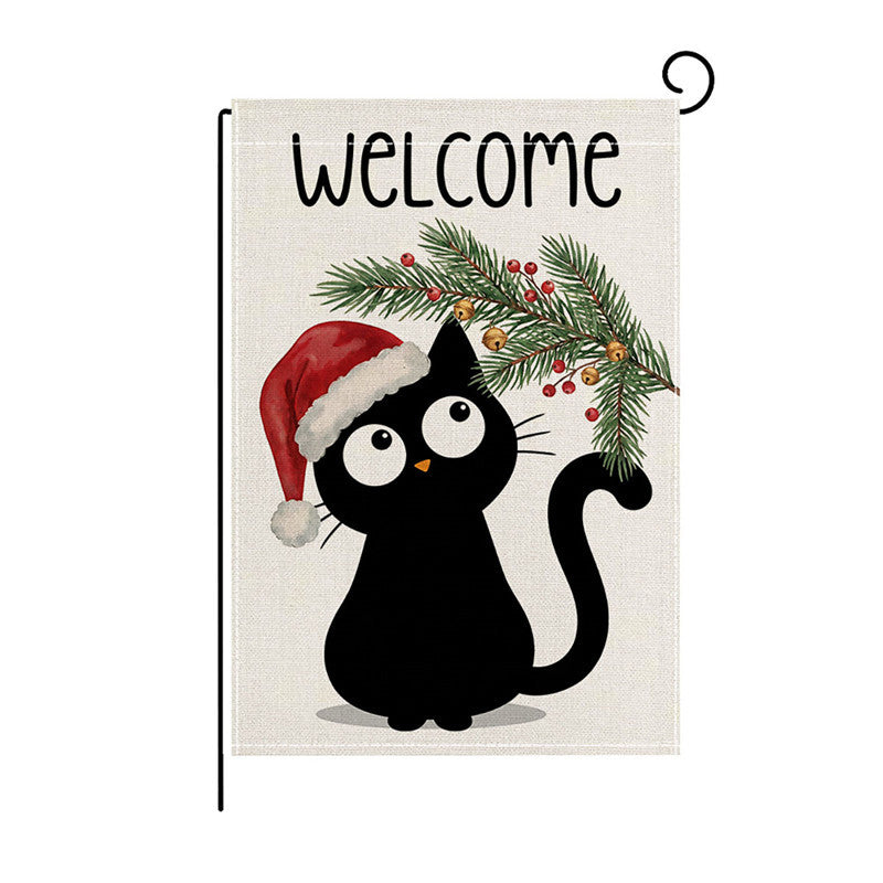Heavy-Duty Weather-Resistant Burlap Garden Flag Featuring Welcome Script and Plaid Gnome Duo Illustration