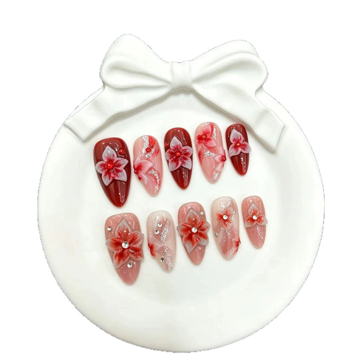 Decorative Press-On Nail Art Set with Floral and Whimsical Designs
