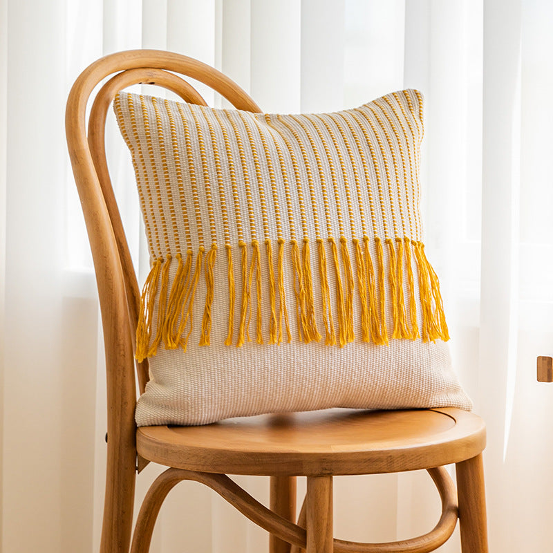Decorative Fringe Textured Throw Pillow Cover for Sofa and Bed