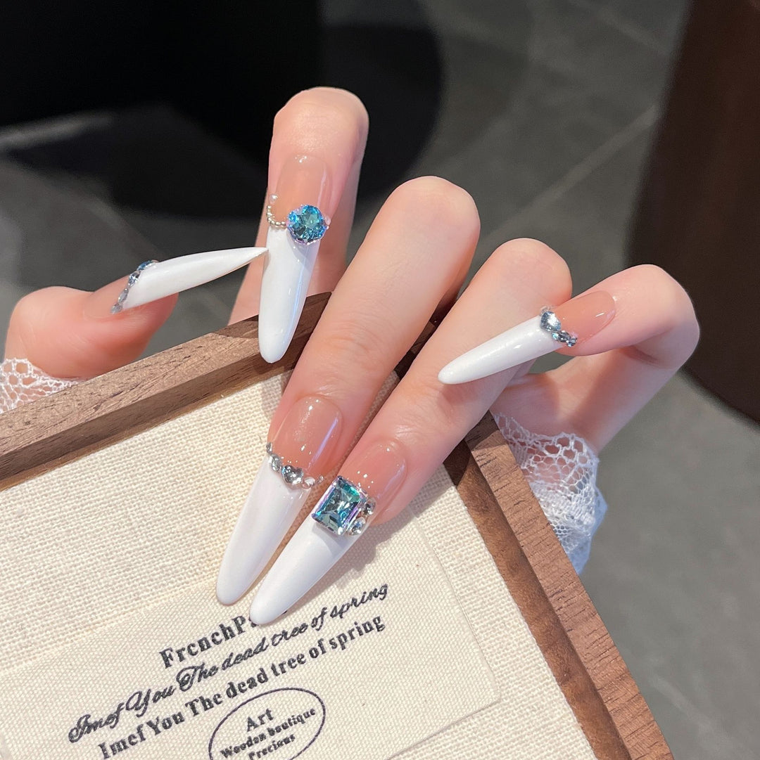 Elegant Gem-Accented Press-On Nail Extensions Stornfield