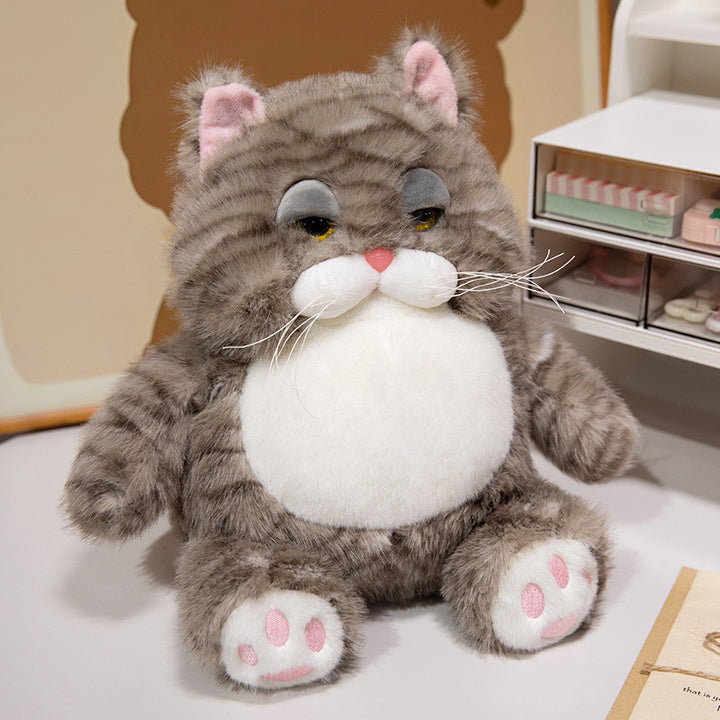 Chubby Plush Tabby Cat Sitting Cuddler with Embroidered Face, Whiskers & Bean-Fill Base Stornfield