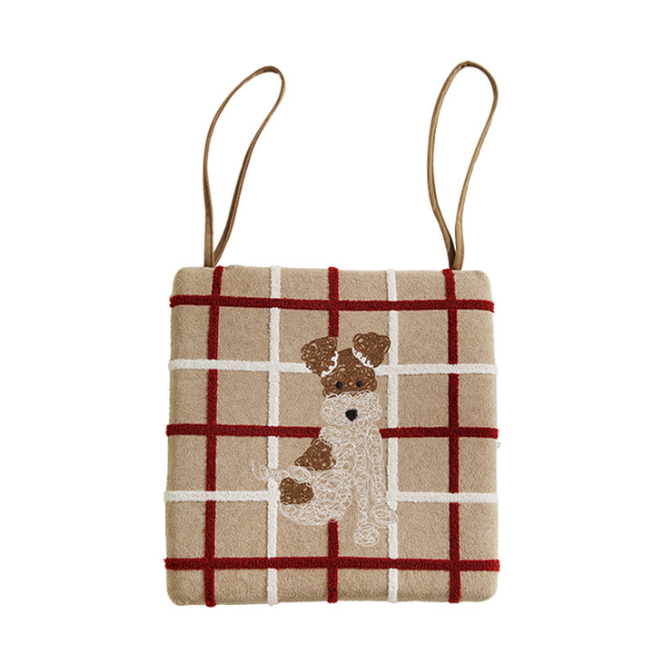 Fabric hanging pillow with apple and dog appliqué and hanging loops Stornfield