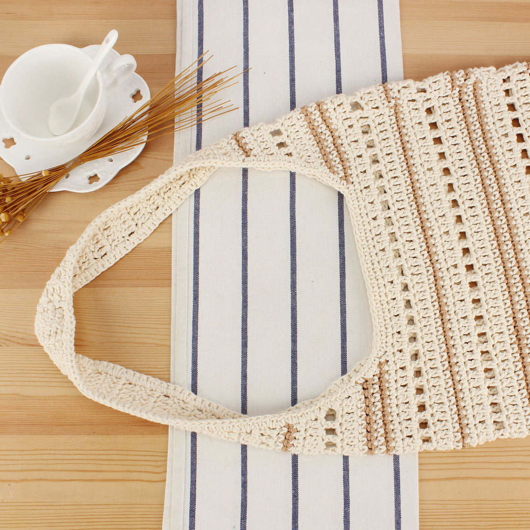 Braided Macrame Shoulder Bag with Modern Stripes Stornfield