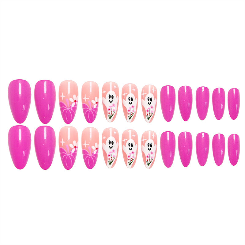 Creative nail tips with ghost design and flower motifs Stornfield