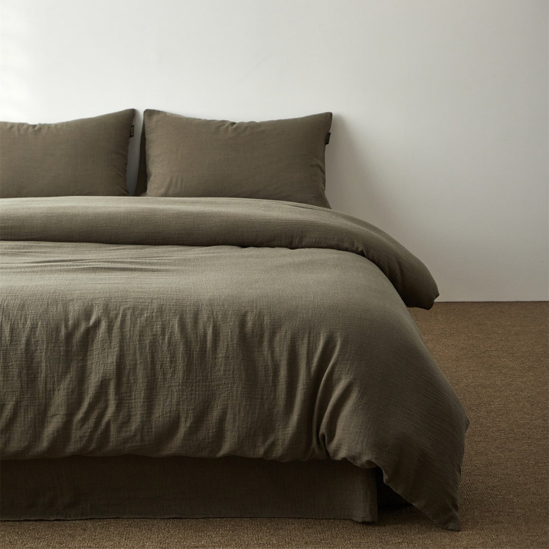 Stonewashed Linen-Blend Duvet Cover Set with Deep-Pocket Skirt & Envelope Shams