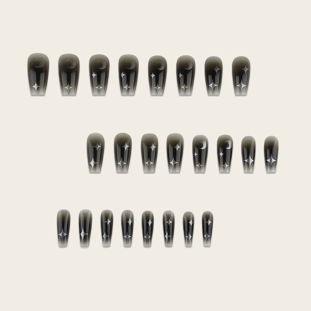 Artificial Nails in Elegant Moon Design with Shimmering Stars Stornfield