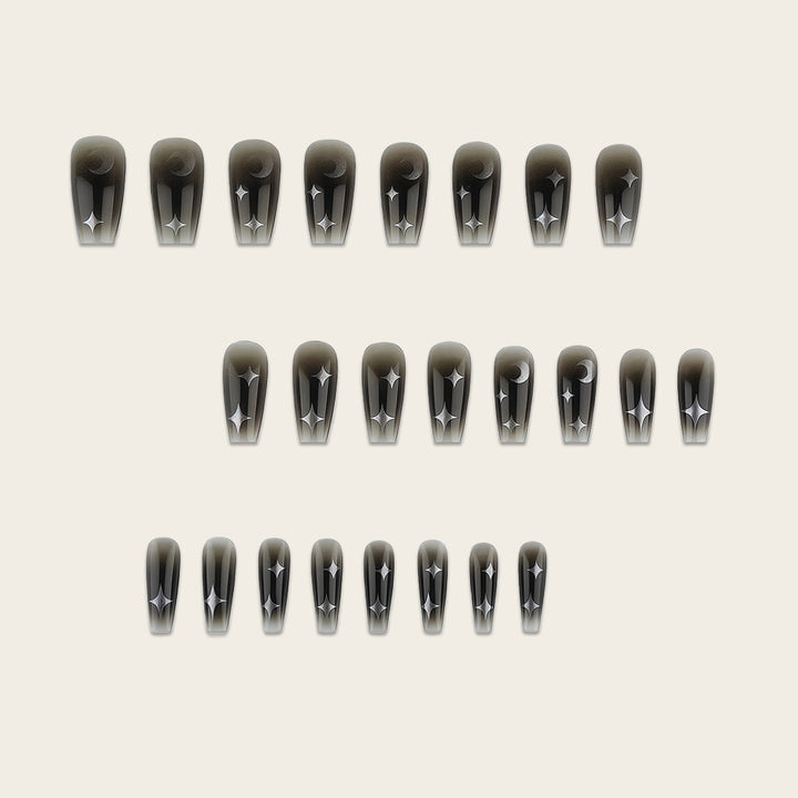 Artificial Nails in Elegant Moon Design with Shimmering Stars Stornfield