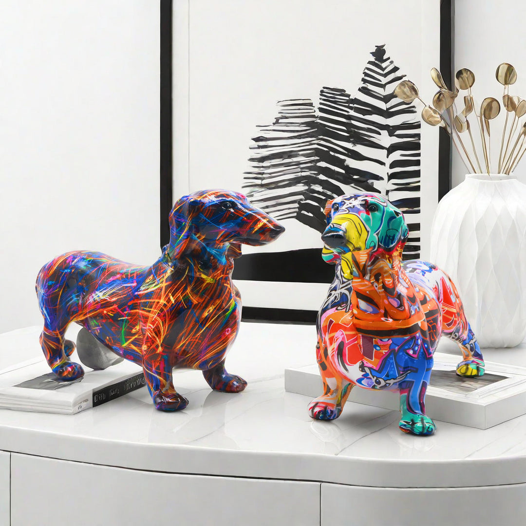 Colorful decoration figure of a dachshund in graffiti style Stornfield