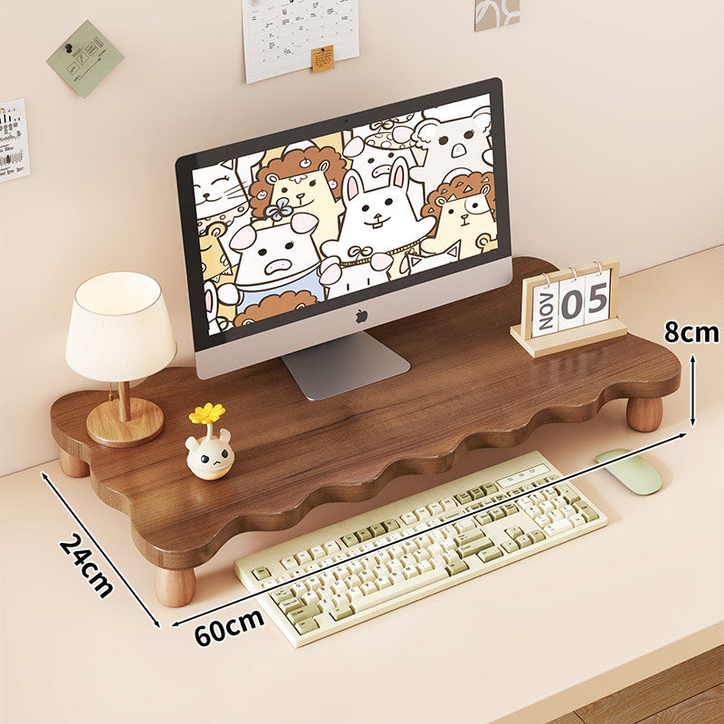 Solid Wood Monitor Riser with Tiered Desk Organizer and Cable Management