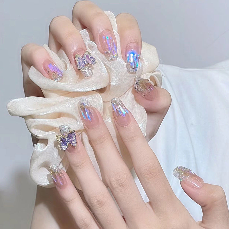 Acrylic Nail Set with Glitter and 3D Butterfly Decorations Stornfield