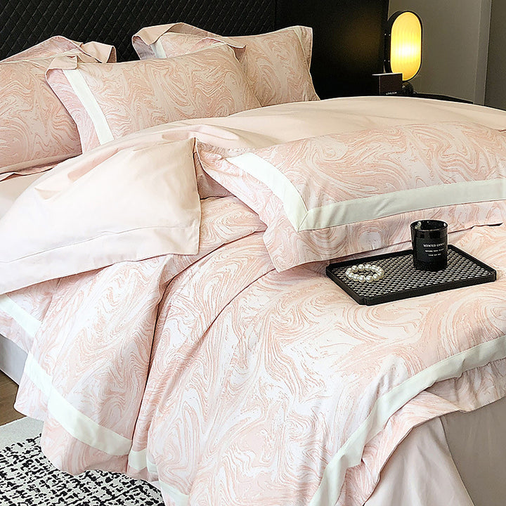 Luxury Marble-Print Cotton Duvet Cover and Pillowcase Set