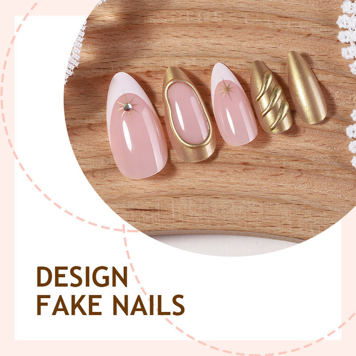Artificial nail set with luxurious 3D details and elegant gold accents Stornfield