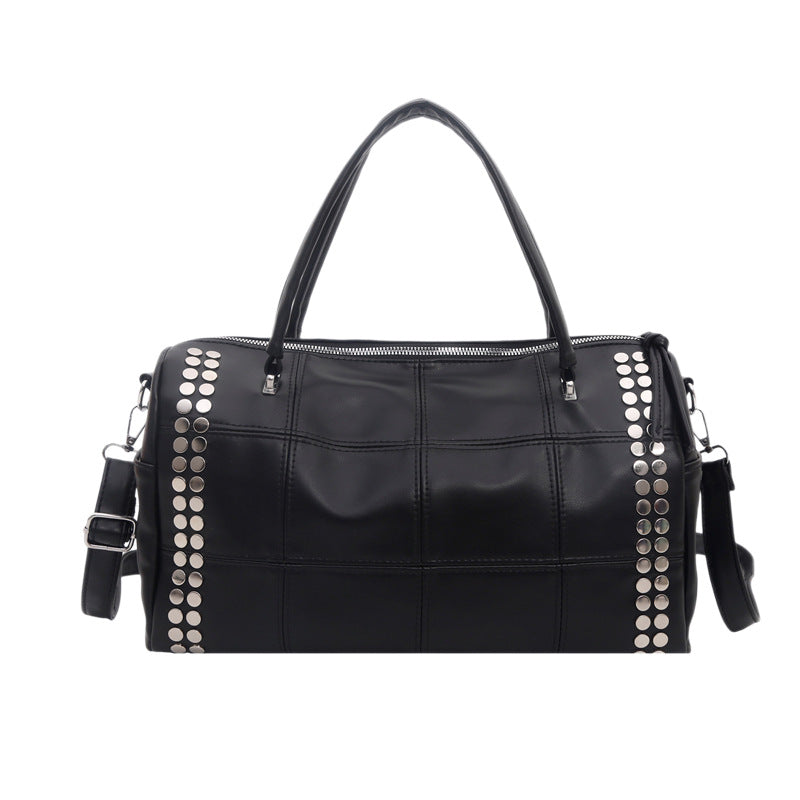 Studded Faux Leather Duffel Bag